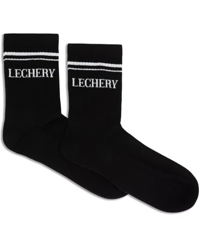 Lechery Unisex European Made Classic Varsity Striped Half-crew Socks In Black,white
