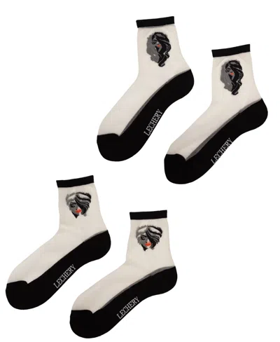 Lechery Women's Femme Fatale 2 Pairs Of Sheer Crew Socks In White,black