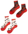Lechery Women's Lipsticks Lips 2 Pairs Of Sheer Crew Socks In Red,white