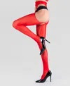 Lechery Women's Lustrous Silky Shiny Sheer Suspender Crotchless High-waist Pantyhose Tights In Red