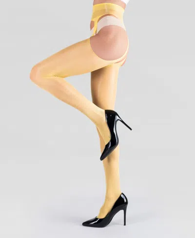 LECHERY WOMEN'S LUSTROUS SILKY SHINY SHEER SUSPENDER CROTCHLESS HIGH-WAIST PANTYHOSE TIGHTS