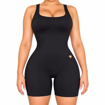 Lechery ® X Yahaira Biker Jumpsuit Body Briefers Triple Tummy Layer Shorts In Black