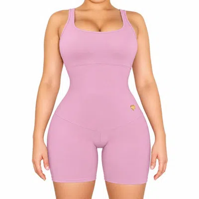 Lechery ® X Yahaira Biker Jumpsuit Body Briefers Triple Tummy Layer Shorts In Pink