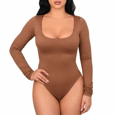 Lechery ® X Yahaira Bodysuit Long Sleeve Essential Double Layer In Brown