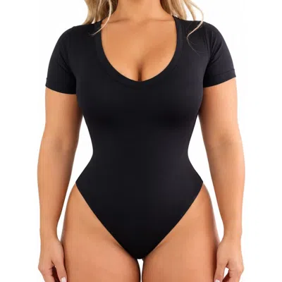 Lechery ® X Yahaira Happy Cami Shaper Bodysuit Short Sleeves Top In Black