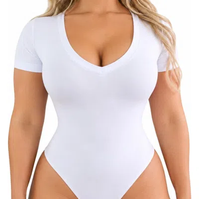 Lechery ® X Yahaira Happy Cami Shaper Bodysuit Short Sleeves Top In White
