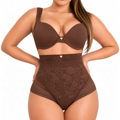 Lechery ® X Yahaira Lace High Waisted With Panty Triple Tummy Layer Bottoms In Brown