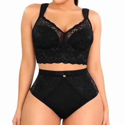 Lechery ® X Yahaira Lace Mid Waist Panty Double Tummy Layer Bottoms In Black