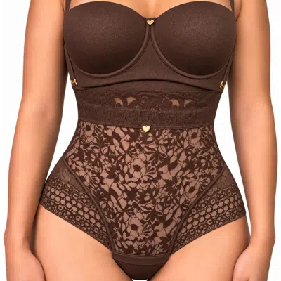 Lechery ® X Yahaira Lace Panty Shaper With Triple Tummy Layer In Brown