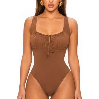 Lechery ® X Yahaira Romantic Double-layered Bodysuit Essential In Brown