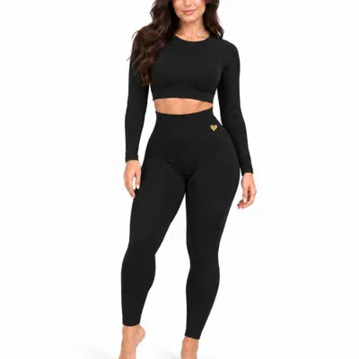 Lechery ® X Yahaira Shaping Leggings & Double Tummy Long Sleeve 2-piece Set In Black