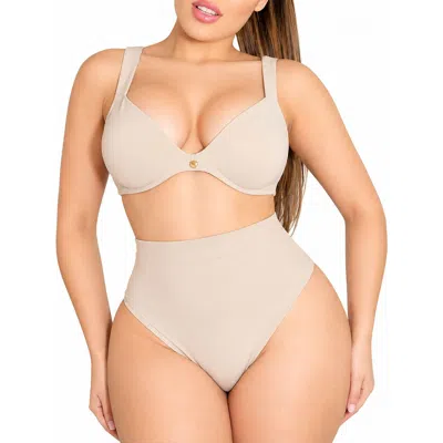 Lechery ® X Yahaira Thong Panty With Triple Tummy Layer Bottoms In Beige