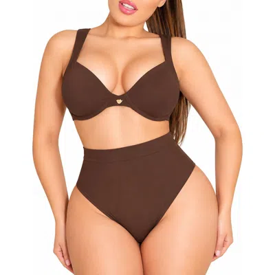 Lechery ® X Yahaira Thong Panty With Triple Tummy Layer Bottoms In Chocolate