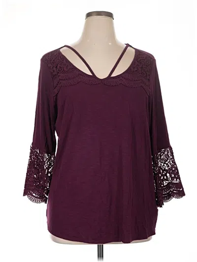 Pre-owned Lee 3/4 Sve Top Burgundy Cold Shoulder Neckline Tops