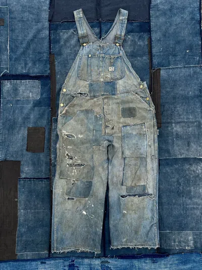 Pre-owned Lee 40s Trashed Union Sanforized Jelt Denim Patchwork Farmer Bib In Blue