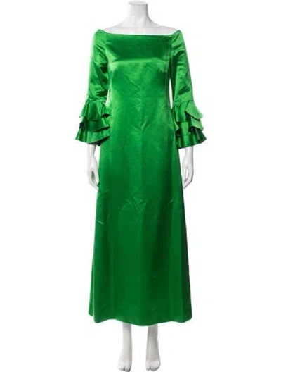 Pre-owned Lee Anderson Couture Off-the-shoulder Long Dress In Green
