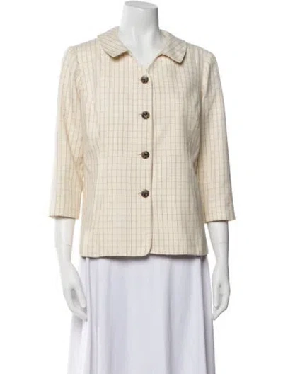 Pre-owned Lee Anderson Couture Plaid Print Blazer In Neutral