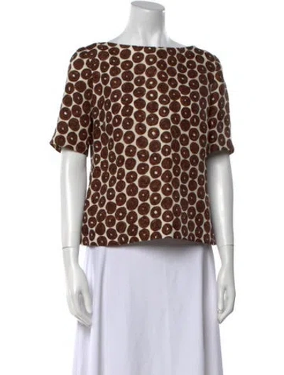 Pre-owned Lee Anderson Couture Printed Bateau Neckline Top In Brown