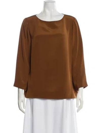 Pre-owned Lee Anderson Couture Silk Crew Neck Blouse In Brown