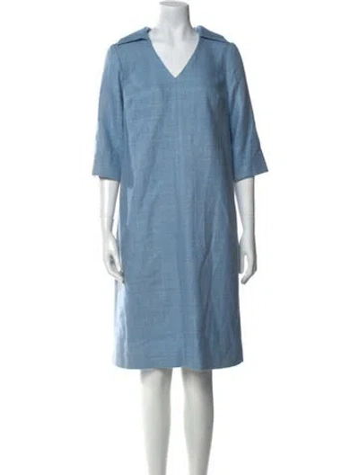 Pre-owned Lee Anderson Couture V-neck Knee-length Dress In Blue