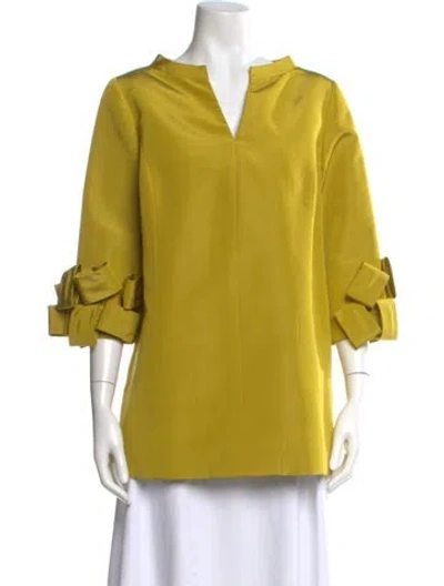 Pre-owned Lee Anderson Couture V-neck Three-quarter Sleeve Top In Green