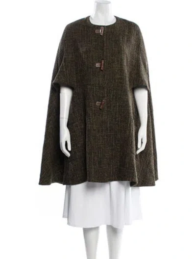 Pre-owned Lee Anderson Couture Wool Tweed Pattern Cape In Green