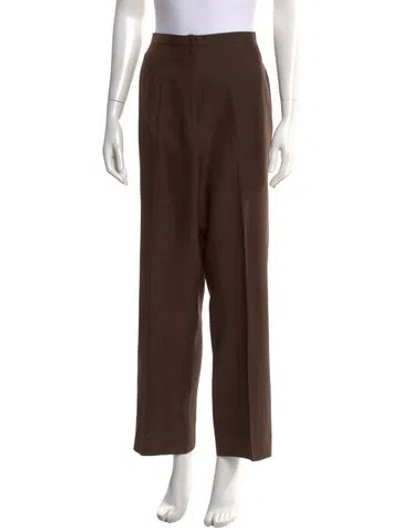 Pre-owned Lee Anderson Couture Wool Wide Leg Pants In Brown