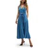 Lee Belted Button Front Midi Dress In Blue