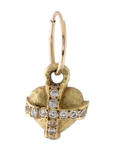 Pre-owned Lee Brevard 18k Cubic Zirconia Gold Temple Hoop Charm Single Earring In Multi