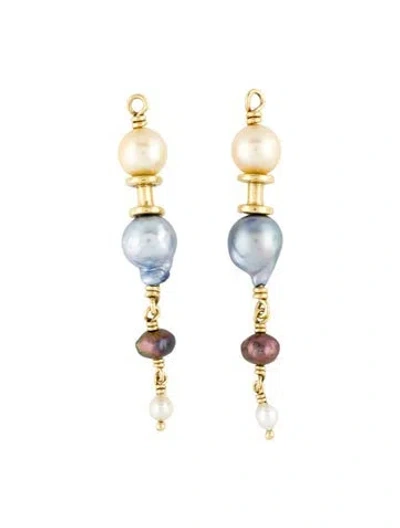 Pre-owned Lee Brevard 18k Pearl & Dyed Pearl Earring Enhancers In Multi