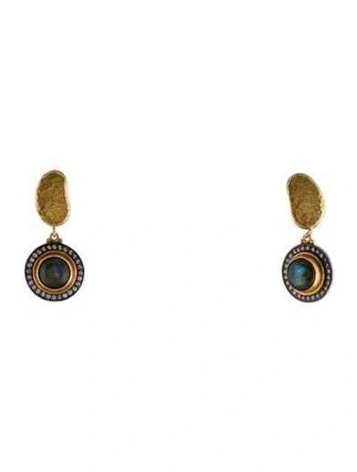 Pre-owned Lee Brevard Labradorite & Diamond Drop Earrings In Multi