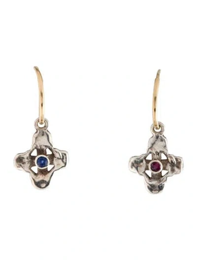 Pre-owned Lee Brevard Tiny Signature Cross Hoop Earring In Multicolor