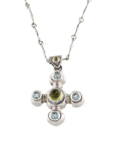 Pre-owned Lee Brevard Topaz & Tourmaline Pendant Necklace, 20" In Multi