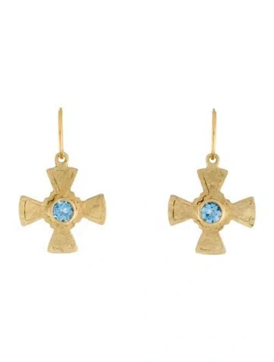 Pre-owned Lee Brevard Topaz Julia Maltese Cross Drop Earrings In Multi