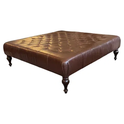 Pre-owned Lee Industries Large-scale Tufted Brown Leather Cocktail Ottoman In The English Club Tradition