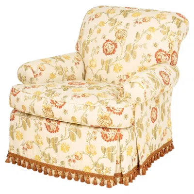 Pre-owned Lee Jofa Floral Fabric Upholstered Armchair In Orange