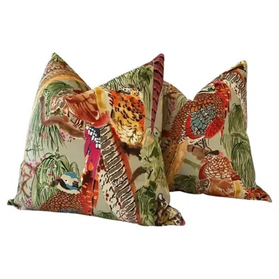 Pre-owned Lee Jofa Mulberry  “bird Game” In Fig/multi And Stone Velvet Fabric Sample In Purple