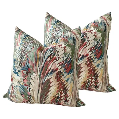 Pre-owned Lee Jofa Pair Of  "taplow"in Spice And Leaf Pillows In Gray