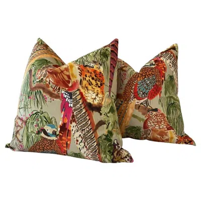 Pre-owned Lee Jofa Pair Of Velvet Mulberry For  Game Birds In Fig & Multi & Stone Pillows In Purple