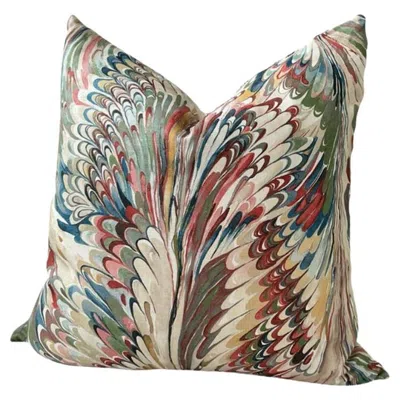 Pre-owned Lee Jofa "taplow"in Spice And Leaf Down-filled Lumbar Pillow 12" X 20" In Gray