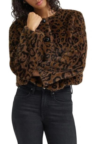 Lee Leopard Print Faux Fur Cropped Jacket In Brown