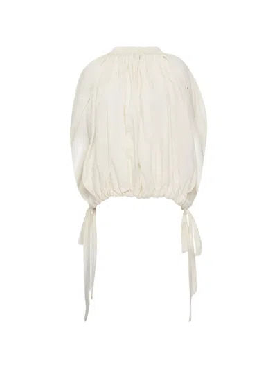 Lee Mathews Alexia Gathered Blouse In Neutral