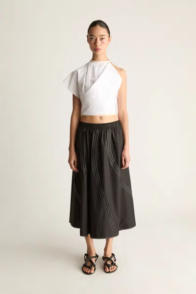 Lee Mathews Alto Cotton Midi Skirt In Black