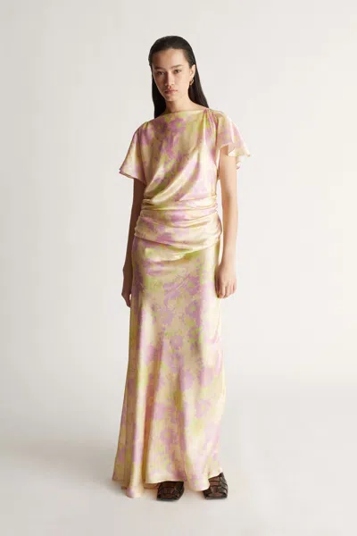 Lee Mathews Annette Drape Dress In Peach