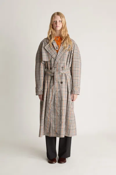 Lee Mathews Beaton Check Trench Coat In Charcoal