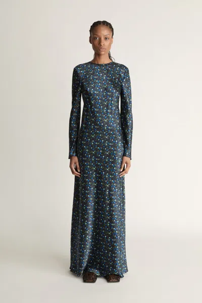 Lee Mathews Bella Silk Ls Dress In Blue