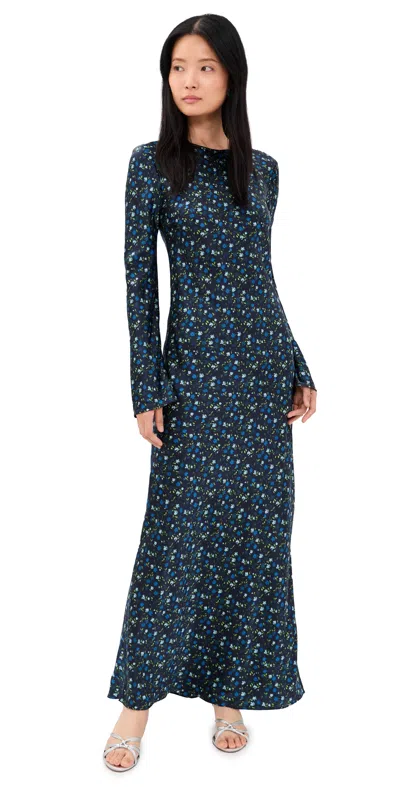 Lee Mathews Bella Silk Maxi Dress Navy In Blue