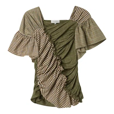 Lee Mathews Betty Ruffled Blouse In Green