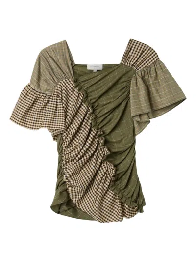 Lee Mathews Betty Ruffled Blouse In Green