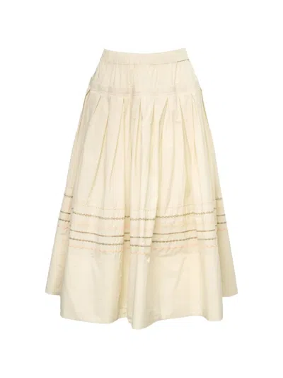 Lee Mathews Broderie-anglaise Pleated Skirt In Neutral